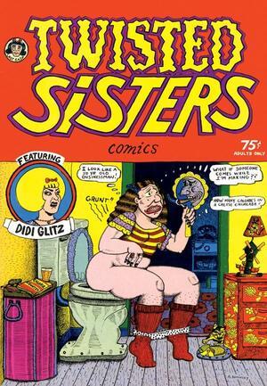 The cover of a comic book, with an illustration of a woman sitting on the toilet, holding a mirror and surrounded by three thought bubbles