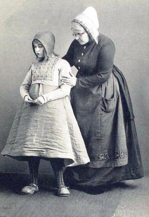 Mirra Eitingon (left) and fellow actor in costume during production of Blue Bird
