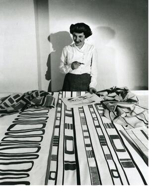 Ruth Adler at work on Slits and Slats in her first Detroit studio, 1947. 
