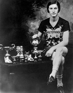 Bobbie Rosenfeld with Trophies, circa 1920s
