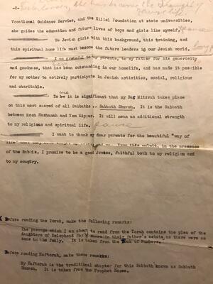 Roslyn Lieberman Horwich's bat mitzvah speech, 1940–41 (page 2)