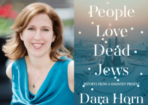 Headshot of Dara Horn and picture of book cover