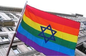 Jewish GLBT Flag Displayed from a Warsaw Building