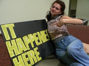 Minnah Stein with Sign