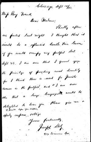 Letter from Rabbi Joseph Stolz to Ray Frank, September 14, 1893