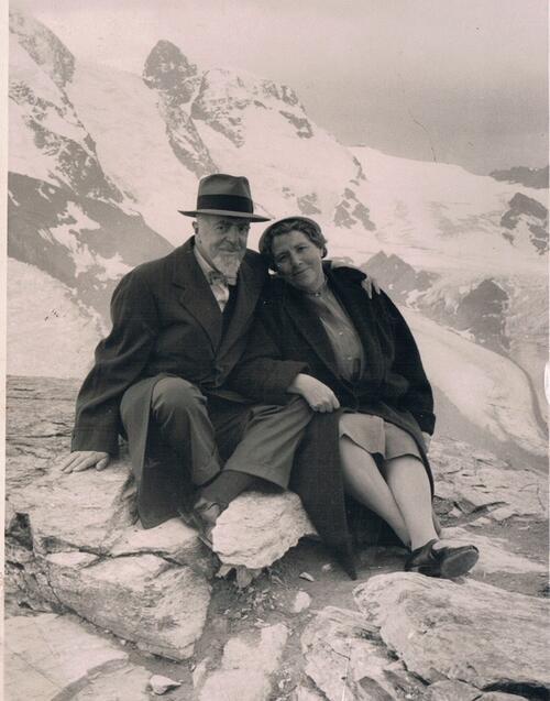 Irma Rothschild Jung and her husband sitting on a mountain