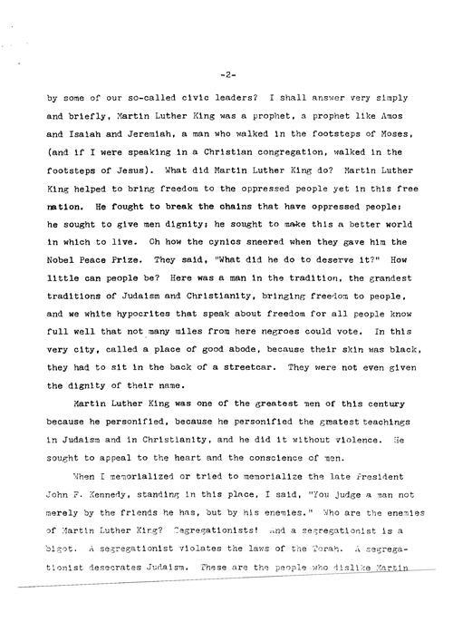 Rabbi James Wax's Sermon on Dr. Martin Luther King Jr., 1968, Page 2