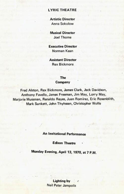 Performance by Anna Sokolow's Lyric Theatre, 1970, Page 1
