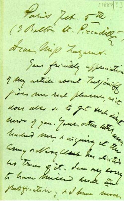 Letter from Henry James to Emma Lazarus, February 5, 1884, page 1