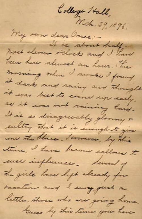 Letter from Gertrude Weil to her Family, March 29, 1896, page 1