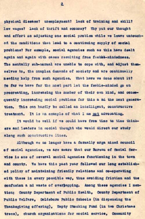 Gertrude Weil's Annual Report as President of the Goldsboro Bureau of Social Service, page 3, January 13, 1927