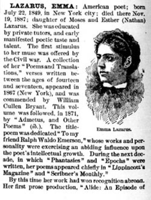 Entry On Emma Lazarus, One Of Eleven Articles Contributed By Szold In ...