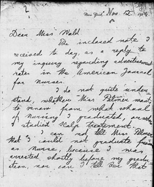 Letter from Emma Goldman to Lillian Wald, November 12, 1904, page 1