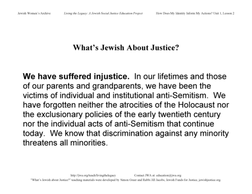 "What's Jewish About Justice?" Signs: We Have Suffered Injustice