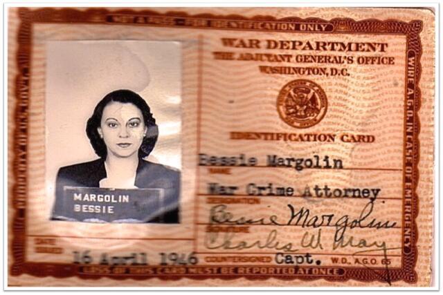 Lawyer Bessie Margolin’s identification card for the Nazi War Crimes Trials, 1956. Courtesy of Malcolm Trifon. 