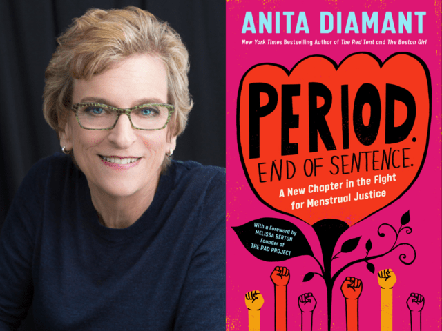 Anita Diamant and book cover ("Period. End of Sentence")