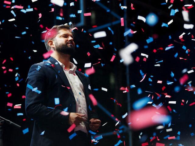 Gabriel Boric celebrates after winning Chile's presidential election