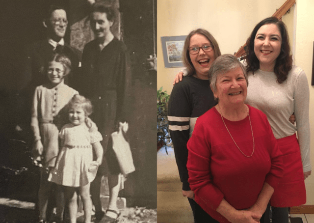 Photo of writer's grandmother as a child on left; grandmother and writer on right