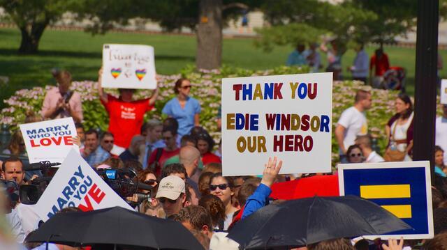 Sign reading "Thank you Edie Windsor our hero" at marriage equality rally in Washington D.C. 2013