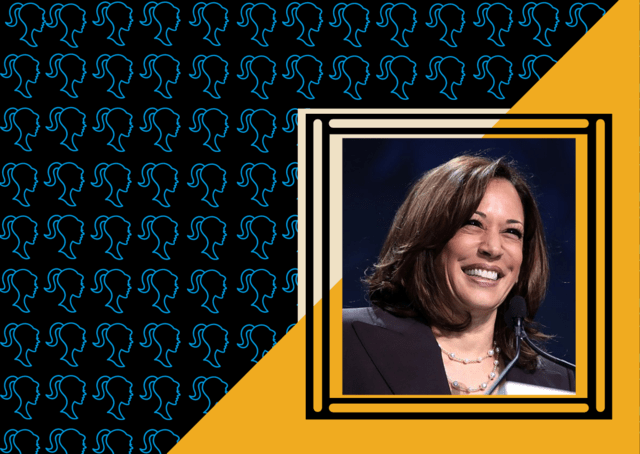 Photo of Kamala Harris with Barbie Silhouette Background