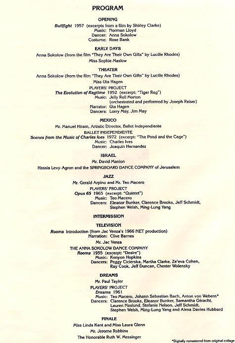 Anna Sokolow's 85th Birthday Gala Program, 1995, Page 2