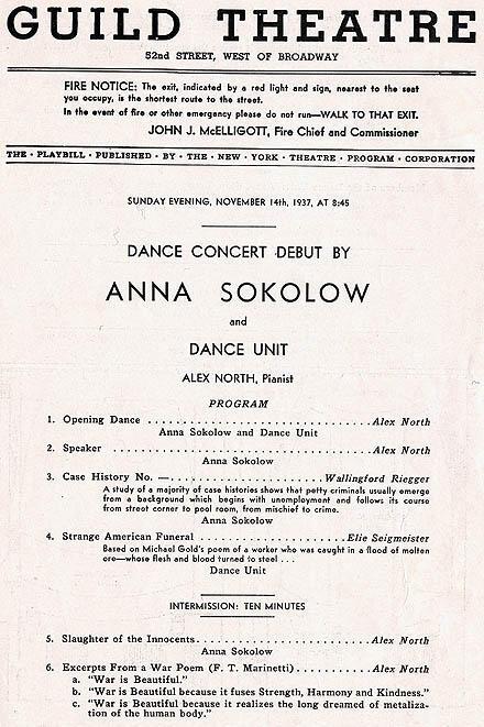 Anna Sokolow's Official Broadway Debut at Guild Theatre, 1937
