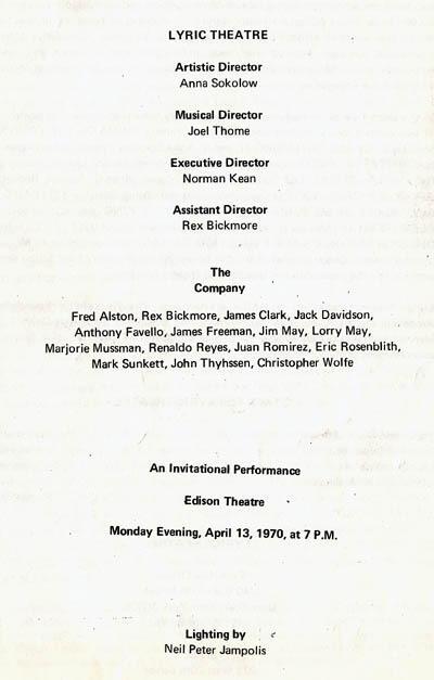 Performance by Anna Sokolow's Lyric Theatre, 1970, Page 1