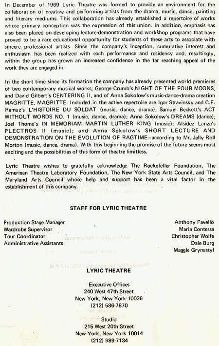 Performance by Anna Sokolow's Lyric Theatre, 1970, Page 2