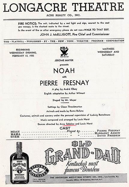 Longacre Theatre's Production of Noah, 1935