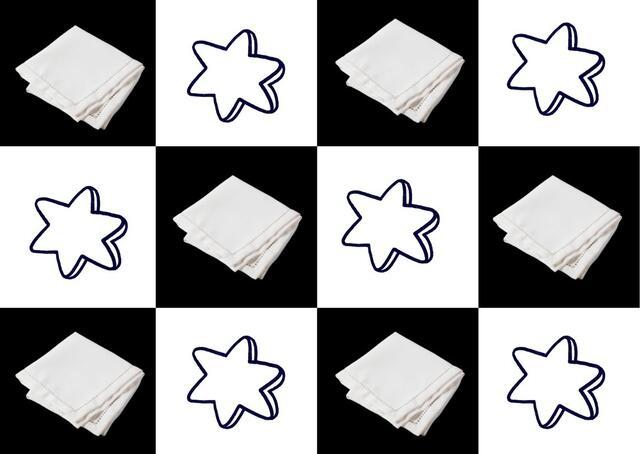 Black and white checkered stars and photo of folded napkin