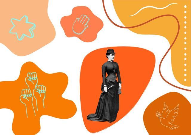 Collage of Bertha Pappenheim on orange and white background