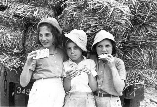 Behatted Girls with Matzah