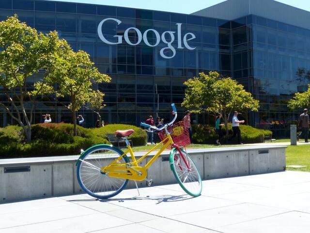 Google bike in front of Google campus in Palo Alto, California