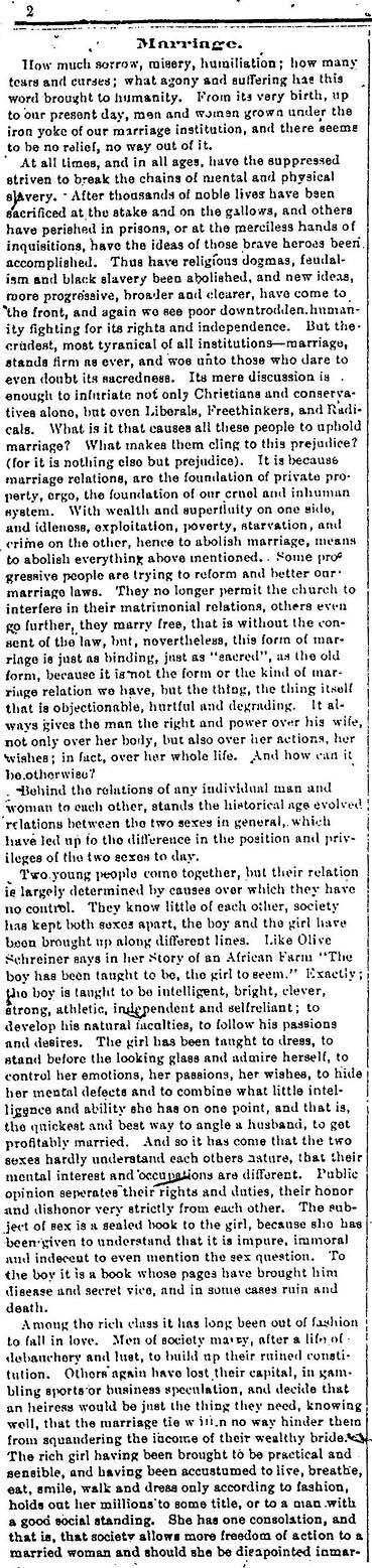 Emma Goldman on Marriage, 1897