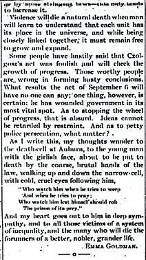 "The Tragedy at Buffalo" Article by Emma Goldman from Free Society, October 6, 1901, Page 5
