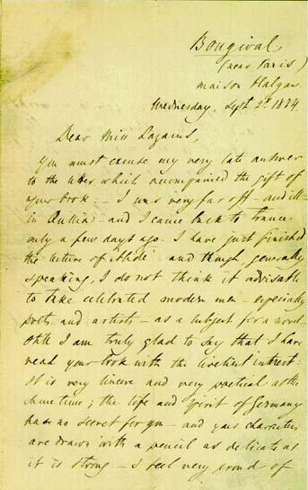 Letter from Ivan Turgenev to Emma Lazarus, September 2, 1874, page 1