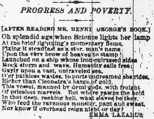 Emma Lazarus's Poem, Progress and Poverty
