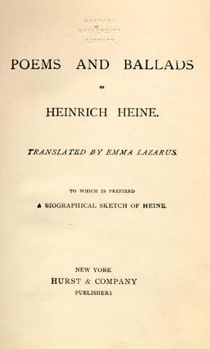 "Poems and Ballads of Heinrich Heine," Translated by Emma Lazarus, 1881