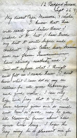 Letter from Gertrude Weil to her Family, September 27, 1897, page 1
