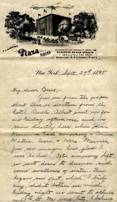 Letter from Gertrude Weil to her Family, September 29, 1895, page 1