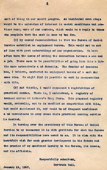 Gertrude Weil's Annual Report as President of the Goldsboro Bureau of Social Service, page 6, January 13, 1927