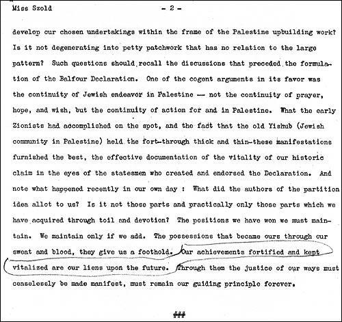 Excerpt from Henrietta Szold's Address to 1937 Hadassah Convention, page 2