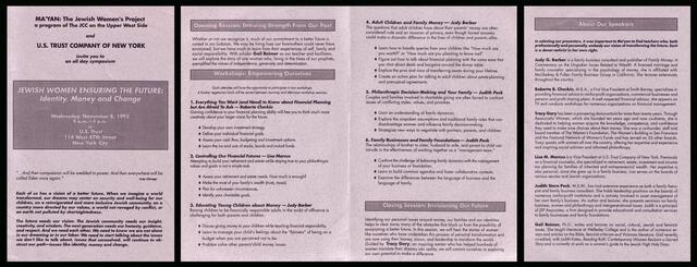 Jewish Women Ensuring the Future: Identity, Money and Change Symposium Program, November 1995