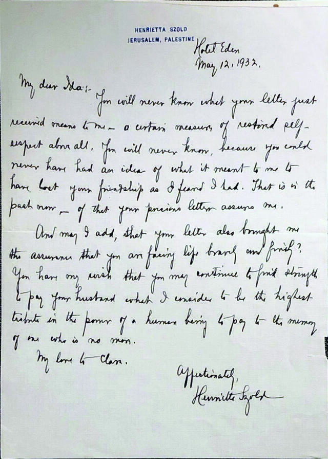 Letter from Henrietta Szold to Ida E. Guggenheimer, May 12, 1932