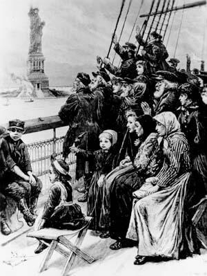 Engraving of Immigrants Arriving on a Ship, circa 1900