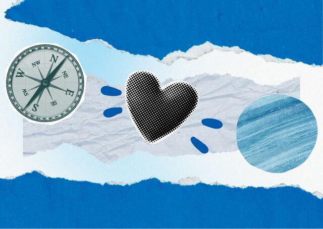 Collage of a compass and a heart