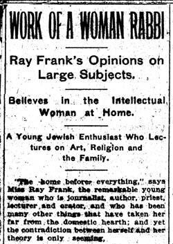 "Work of a Woman Rabbi" Article from the San Francisco Bulletin About Ray Frank, November 15, 1895