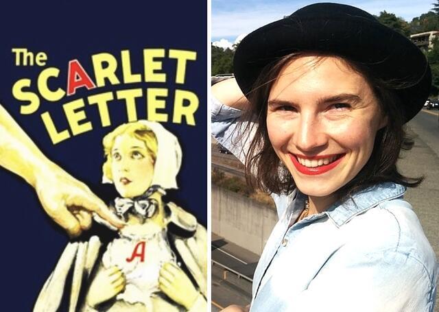 Composite Image of Amanda Knox and the Scarlet Letter Cover from 1934