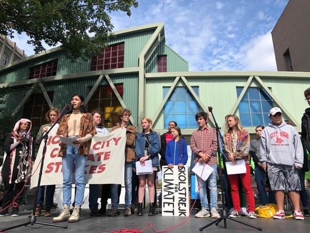 Shoshanna Hemley Speaking at a Climate Action in Iowa City