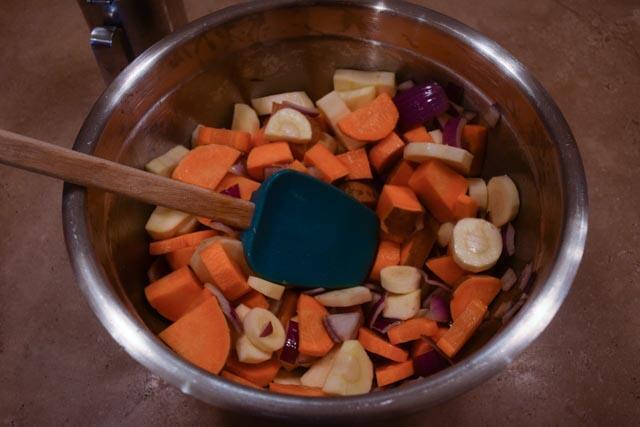 Root Vegetables in Mixing Bowl